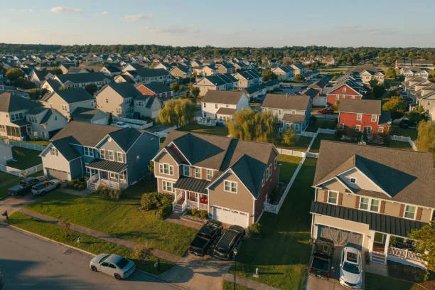Aerial view of a suburban neighborhood